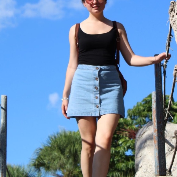 Vintage Forever21 Front Buttons Mini Jeans Skirt - Picture 2 of 7